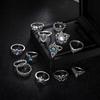 13 stk Ringer Vintage Rhinestone Dekor Hollow Out Polert Rustfritt Utskåret Star Crown Skilpadde Form Utsøkt Kuckle Ring Sett Lady Finger Smykker