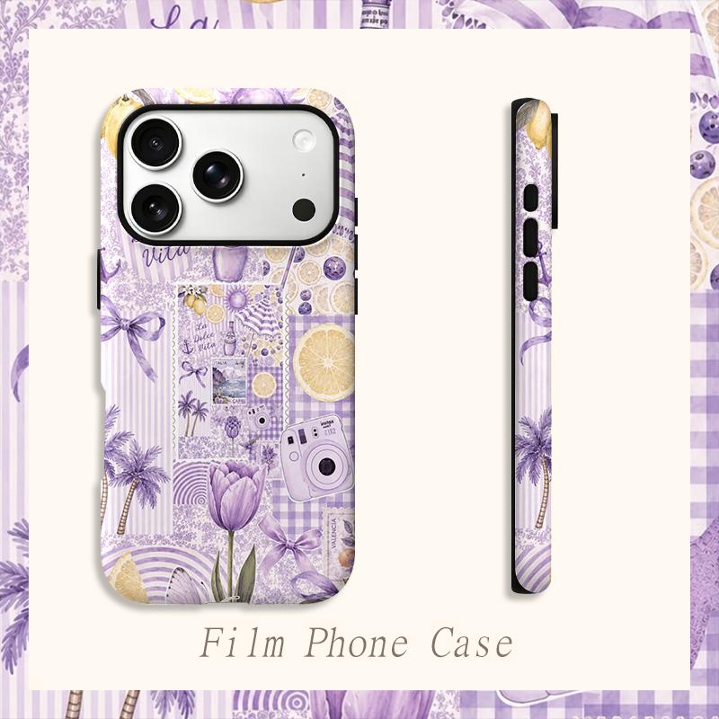 Pastel Lavender Summer Collage Art Graphic Film Aesthetic Protective Shockproof Bumper Phone Case For iPhone 13 14 15 16 17 Pro Max Plus