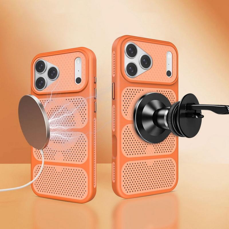 Magnetic Heat Dissipation Case For iPhone 17 Pro Max 16 15 14 13 Pro Max Luxury Cooling Hole Design Hybrid ShockProof Hard Case Cover