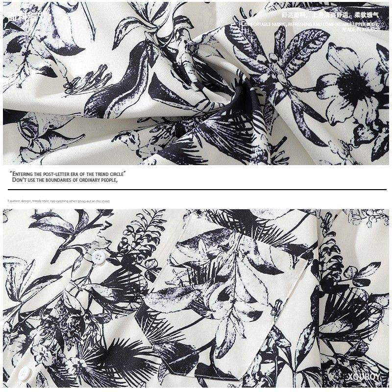 Vintage Vintage Cuban Collar Floral Shirts Men and Women Loose Hong Kong Flavor Hawaiian Couple Beach Short sleeve Shirt