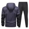 Men's Casual Color-blocking Windproof Sweatshirt And Sweatpants, Men's Hooded Zipper Sweatshirt And Sweatpants Two-piece Set