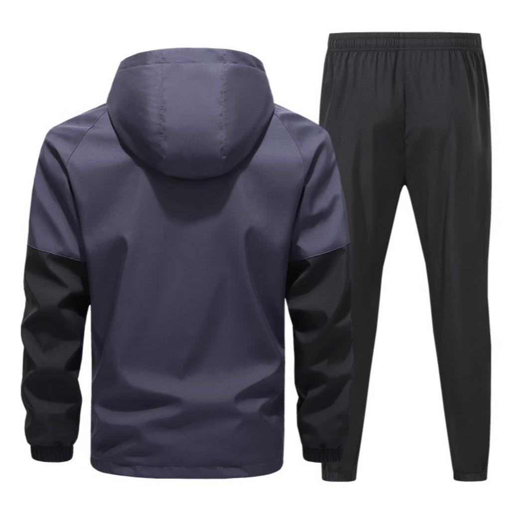Men's Casual Color-blocking Windproof Sweatshirt And Sweatpants, Men's Hooded Zipper Sweatshirt And Sweatpants Two-piece Set
