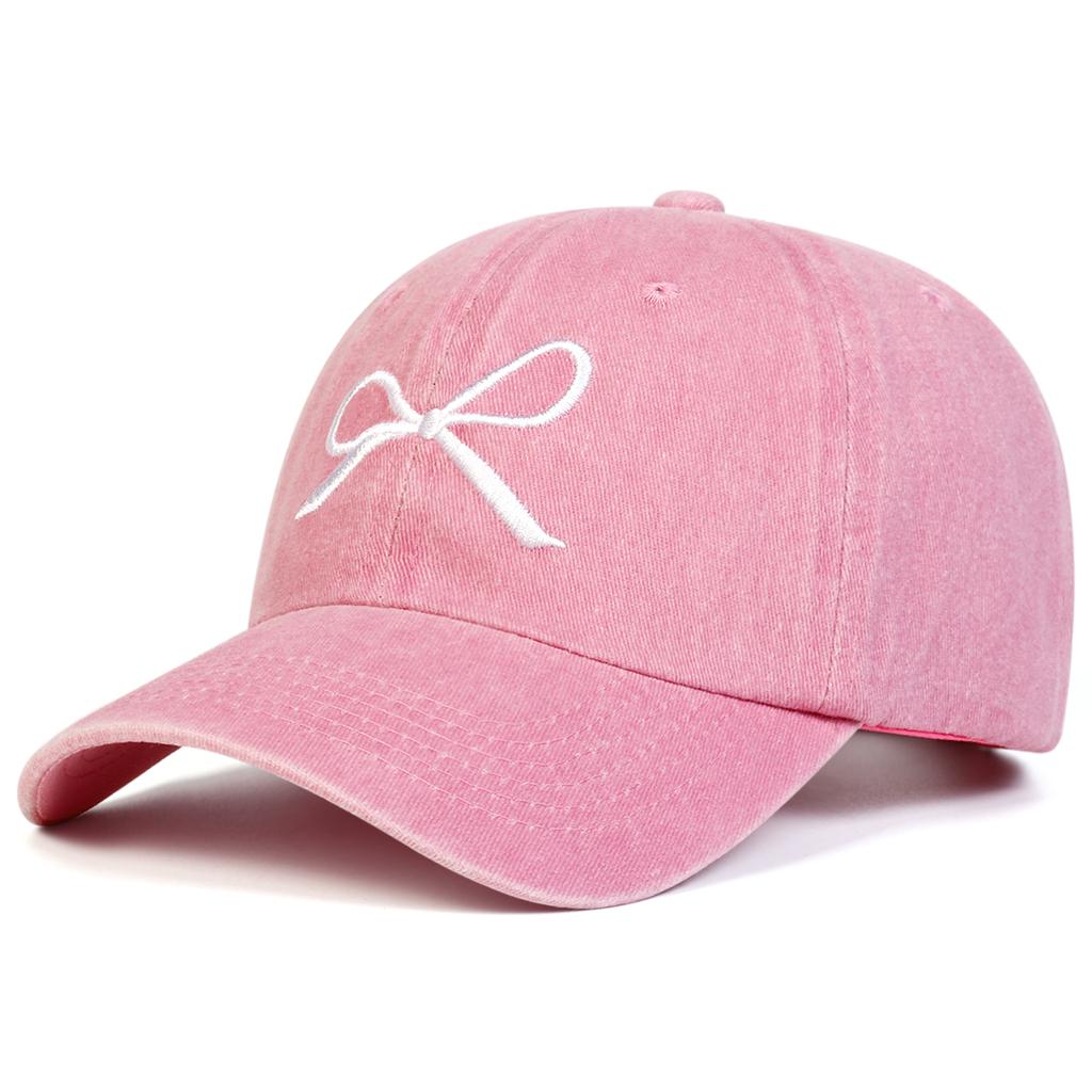 Unisex Bow Embroidery Adjustable Washed Baseball Hat Cute Golf Caps Spring Autumn Outdoor Leisure Hats Travel Accessories for Women Men