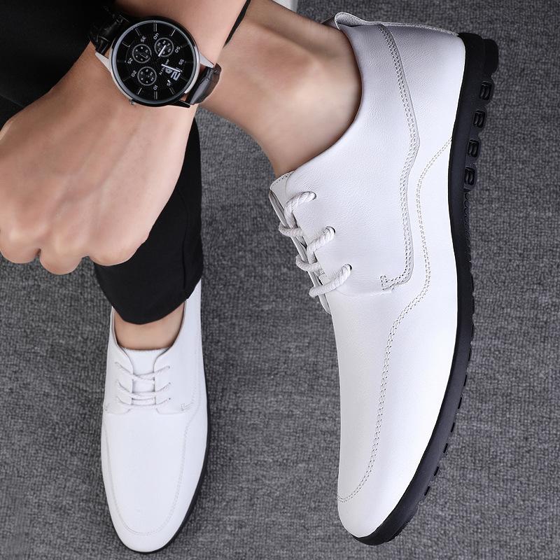 

Men s shoes 2025 summer new fashion flat waterproof dress Doudou shoes men s light luxury design casual leather shoes 45 белый