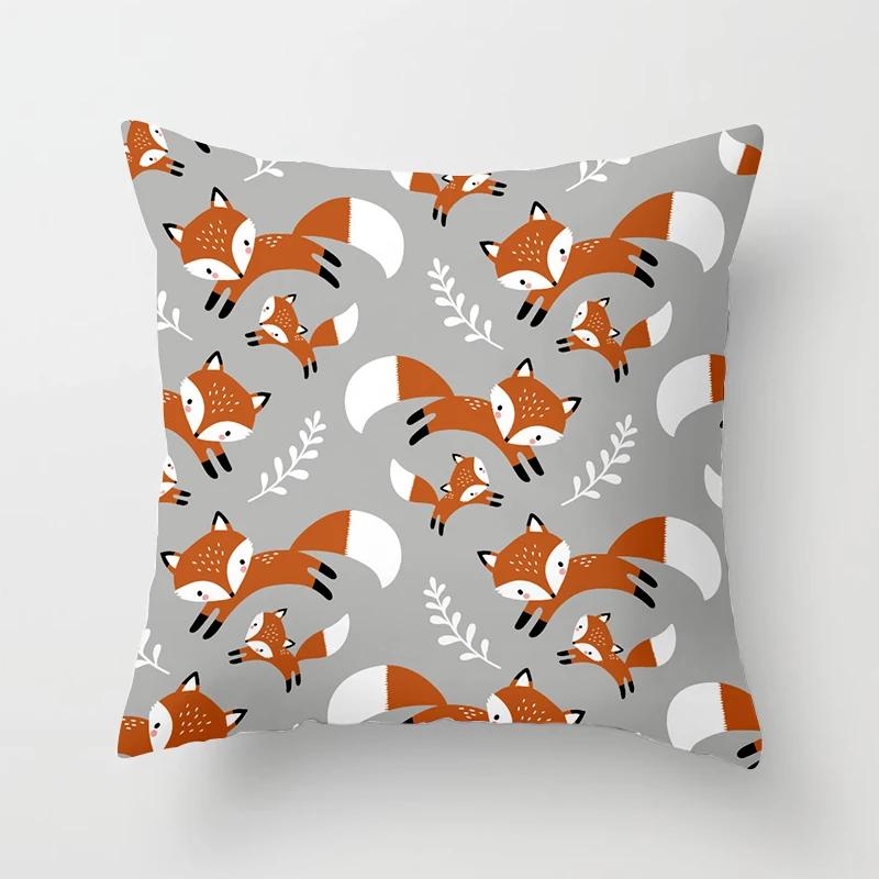 Cartoon Fox Animal Car Pillowcase Living Room Polyester Cushion Cover Sofa Decoration