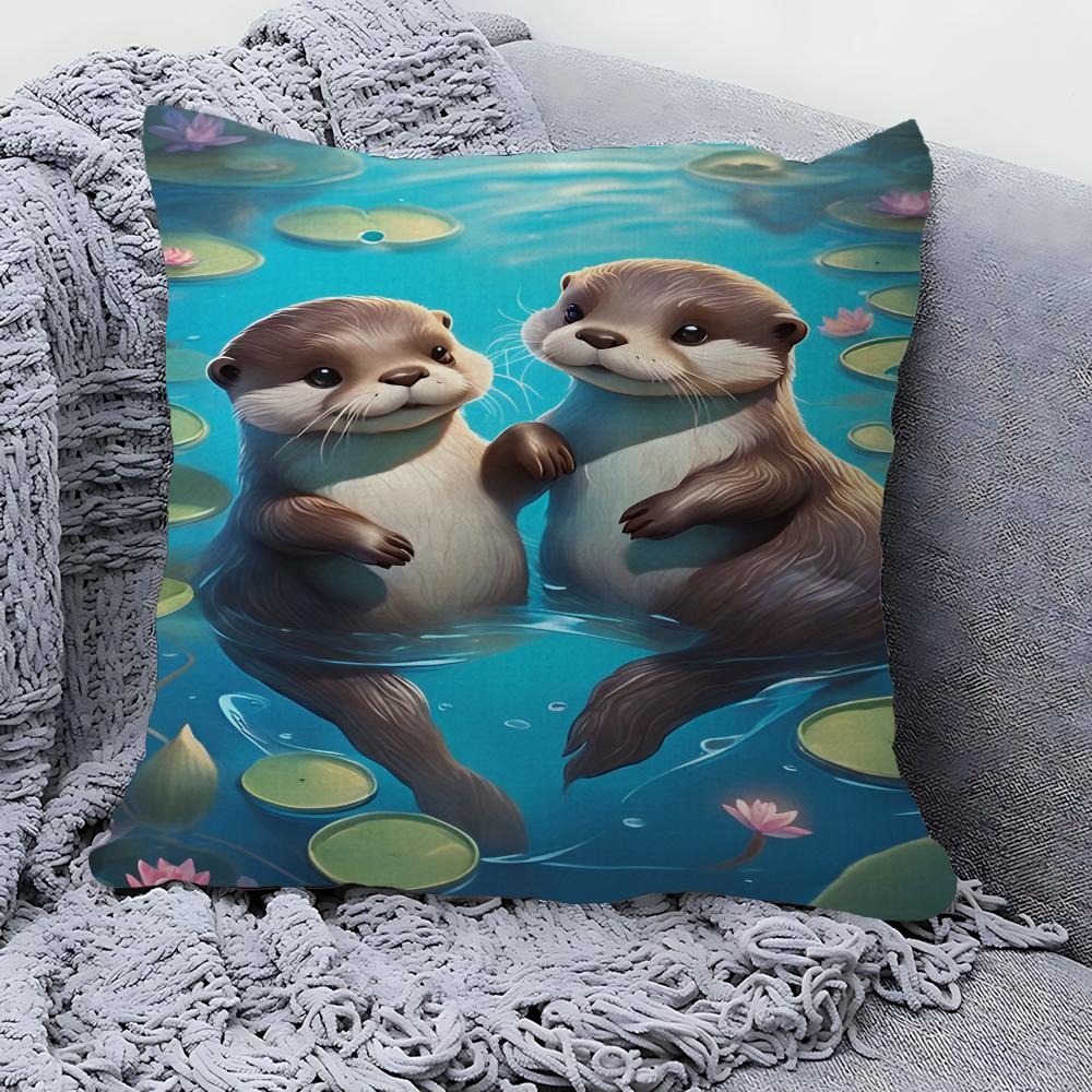 Otters Pillow Cushion Cover Pillowcase Living Room Sofa Home Decor Customized