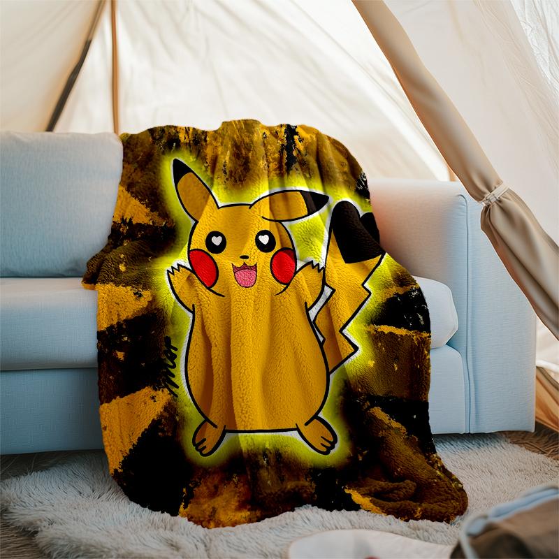 Pikachu Power Print Flannel Blanket, Soft Warm Lightweight Throw Blanket for living Room,Sofa Bed Camping office