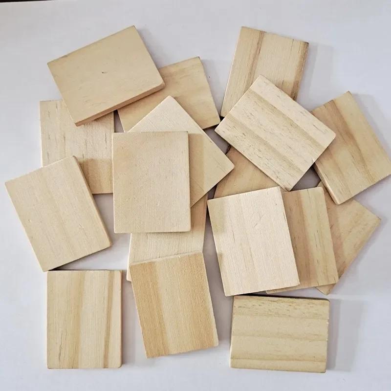 10pcs/lot 3.5x4.5cm Unfinished Rectangle Wood Letter Tiles, Thick Wooden Cutout for DIY Craft Carving Painting Engraving Project
