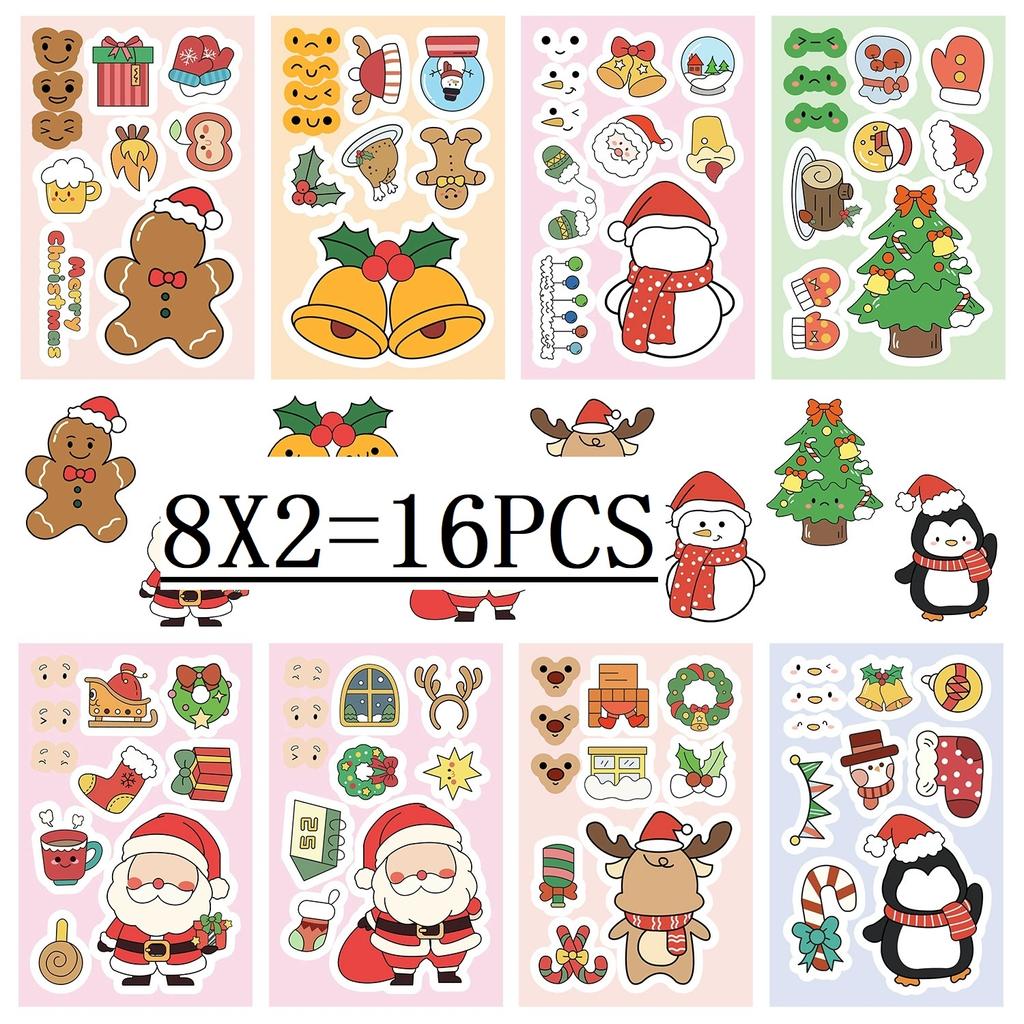 16/24PCS Cute Cat Face Changing Stationery Notebook Reward Stickers DIY Puzzle Make a Face Cartoon Stickers