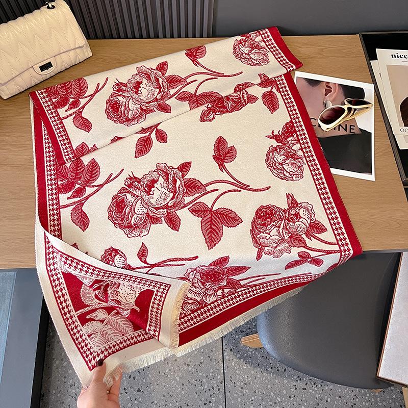 

French Retro Small Fragrance Elegant Temperament Scarf Holiday Surprise Gift Fashion Atmosphere Printed Shawl 180cm