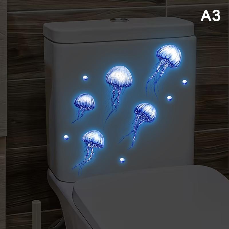 Glow-In-The-Dark Jellyfish Toilet Stickers Self-Adhesive Removable Luminous Decals Home Decor Stickers Car Stickers