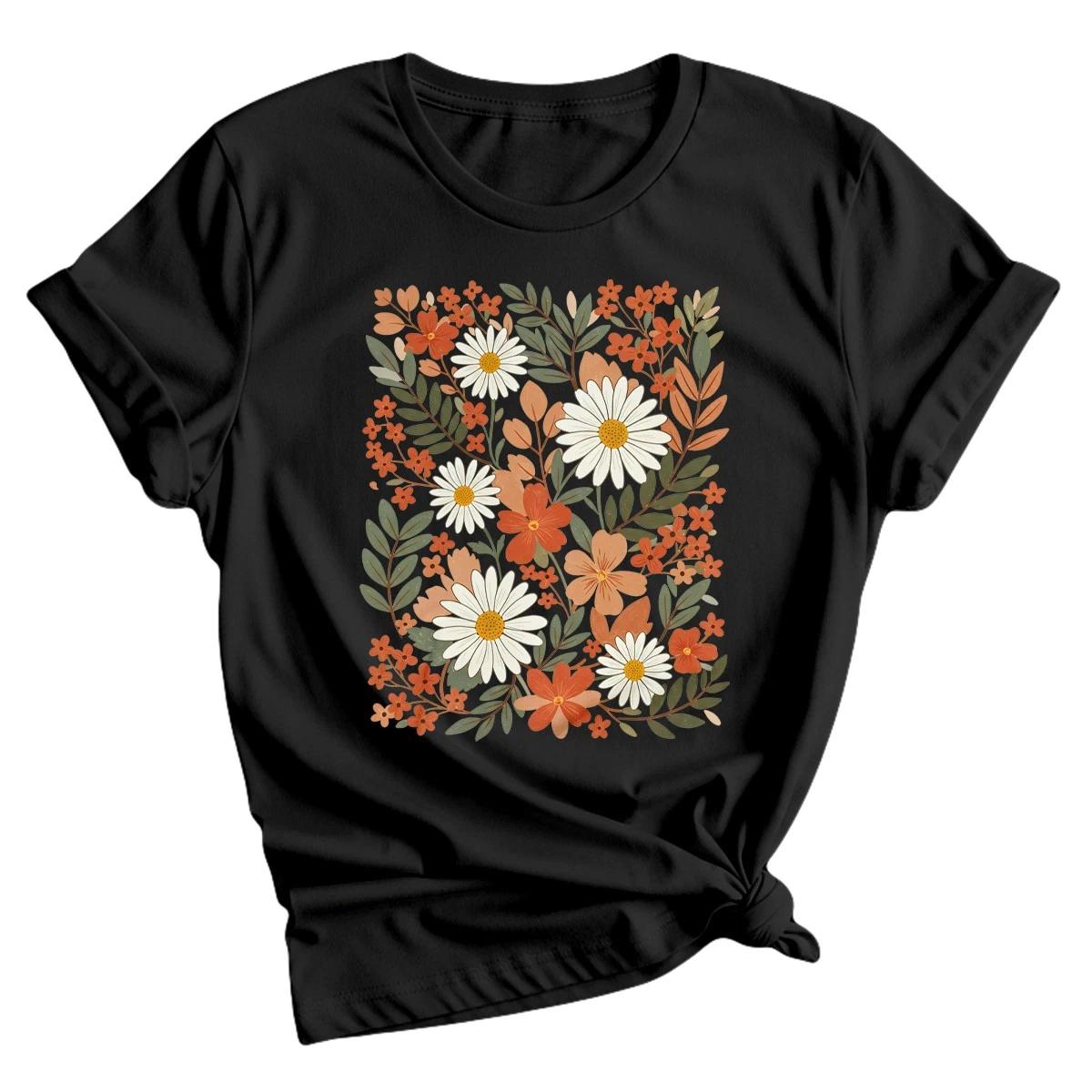 Floral Daisy Nature Womens T-Shirt Botanical Garden Print Tee L