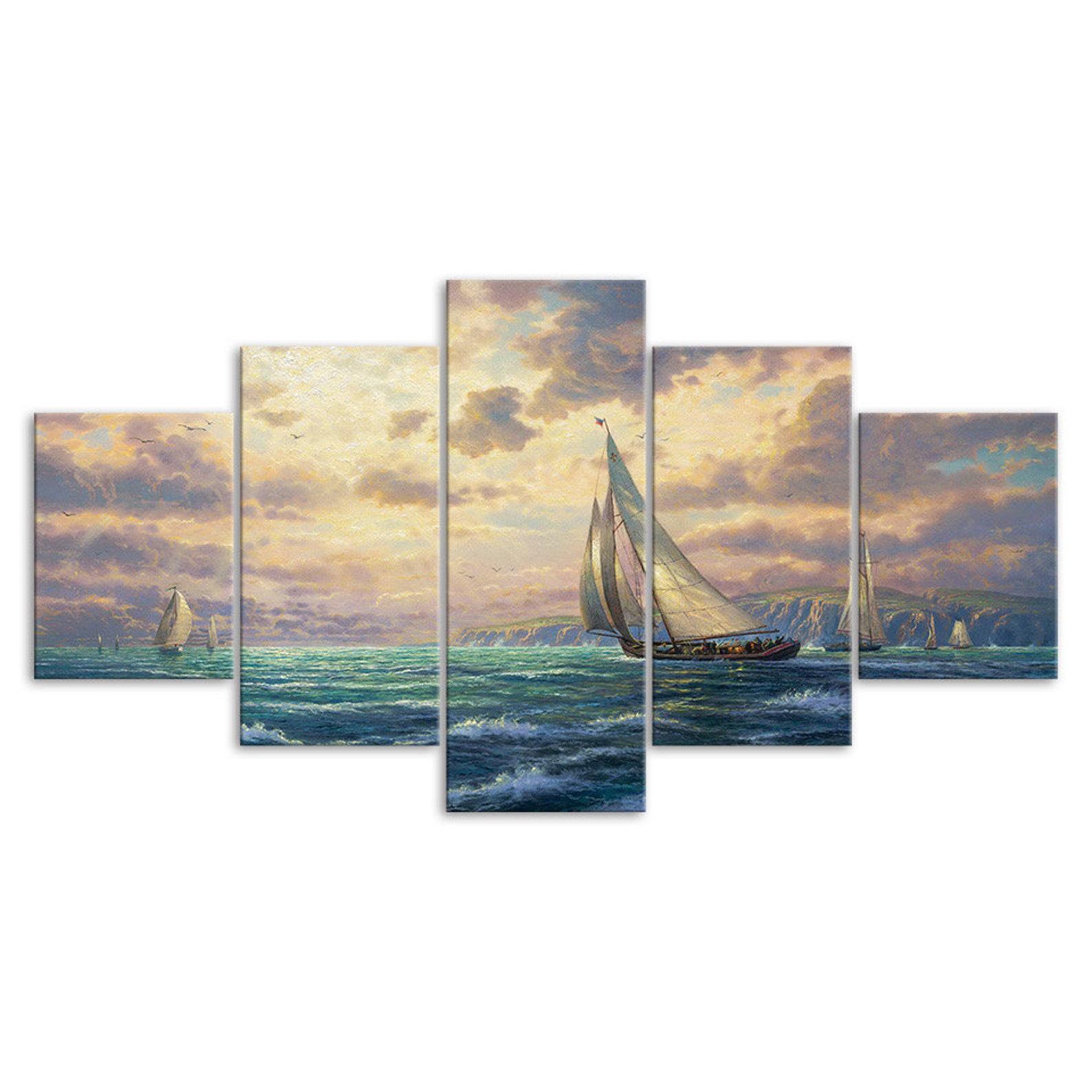 

Sailing Boat Cloudy Sky Canvas 5 Piece Five Panel Wall Print Modern Art Poster Picture Home Decor Gift For Him For Her 20x35 20x45 20x55cm