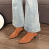 Large size low heel pointed head temperament suede short boots women's shoes autumn and winter new velvet thin heel thin boots