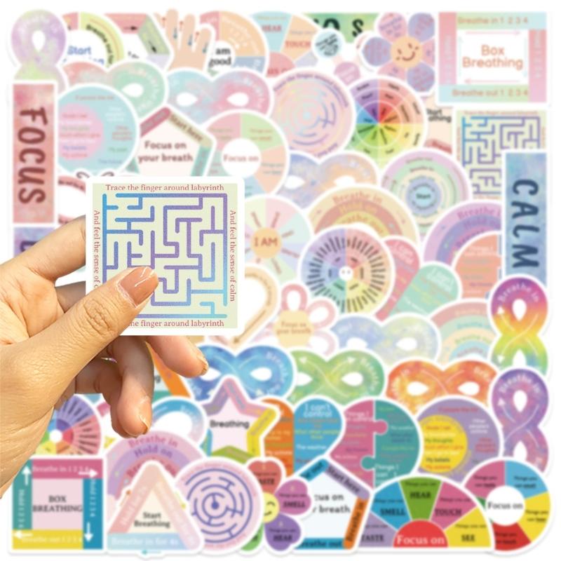 Calming Sensory Stickers, 50 Pack Paper Set, Breathing Prompt Designs for Kids Students Classroom Reward Journal Decoration and Notebook