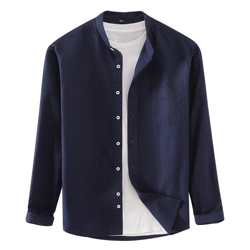 Men's 100% Cotton Oxford Stand-Up Collar Long Sleeve Shirt, Wrinkle-Resistant Casual Wear for Spring/Autumn 2025