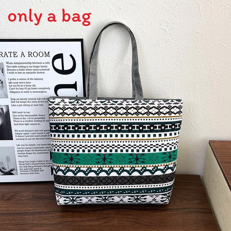 Ethnic Style Canvas Tote Bag With Print Large Capacity For Daily Use