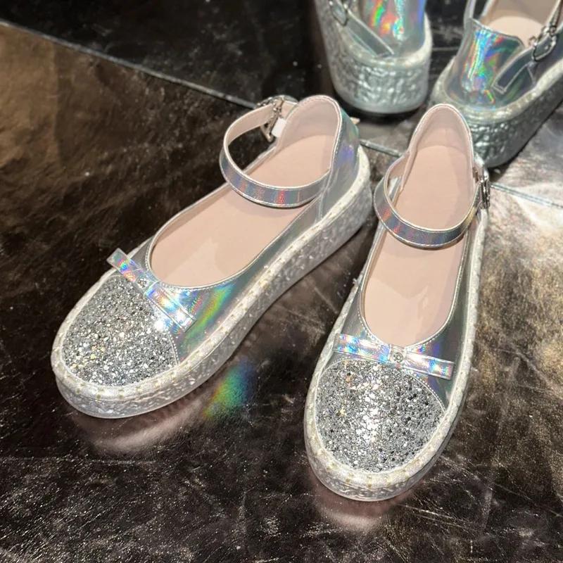 Fashion 2025 Fashion Ladies Shoes Buckle Strap Women's Vulcanize Shoes New Sequins Outdoor Casual Best Seller Plus Size Flat Low Heels