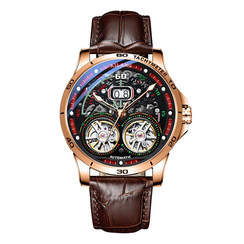 

AILANG Новые швейцарские часы с двойным турбийоном, автоматические механические часы для мужчин, кожаный ремень