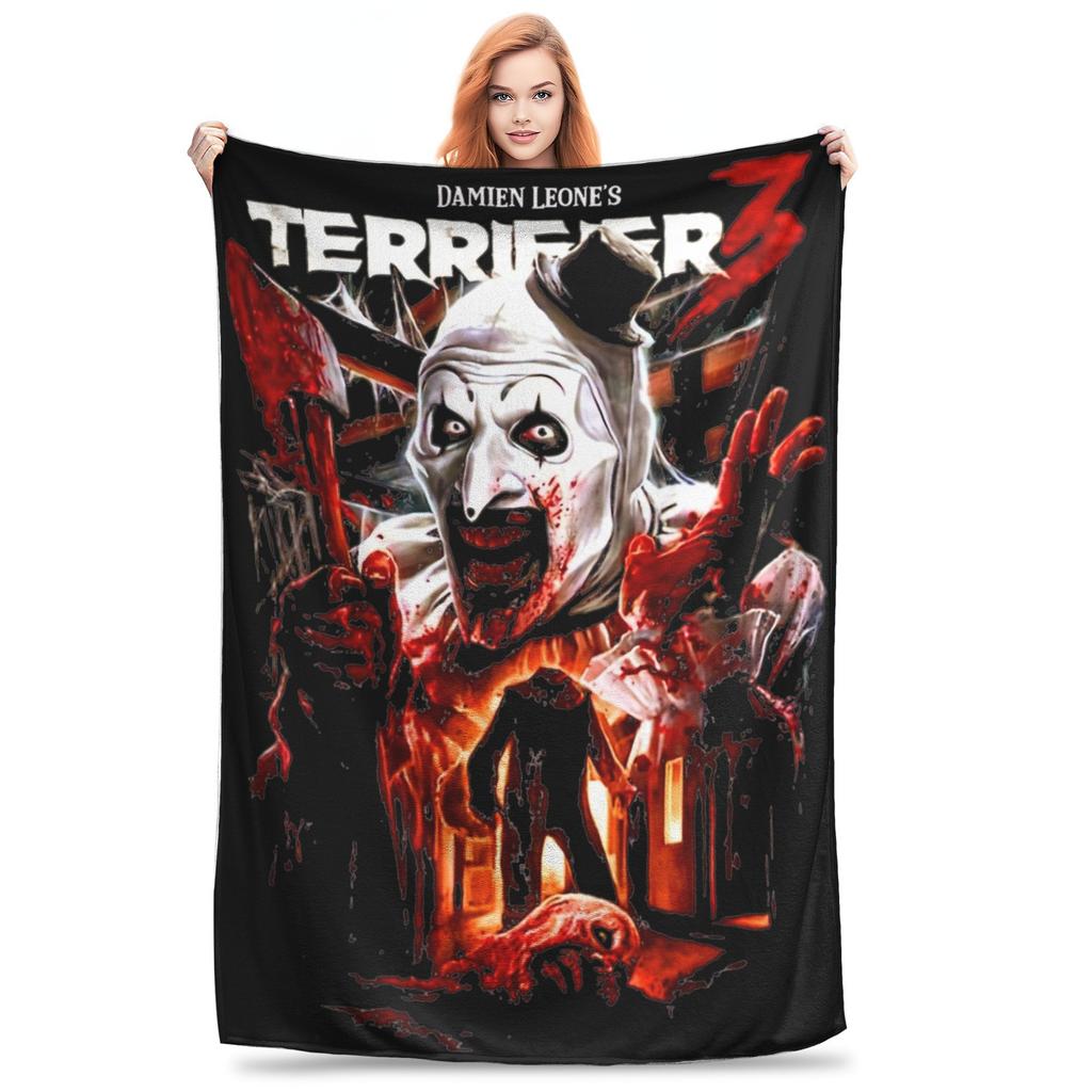 Terrifier 3 Heads Will Roll Merch Blanket Cozy Fluffy Horror Film Throw Blankets for Couch Multiple Sizes Throws And Blankets