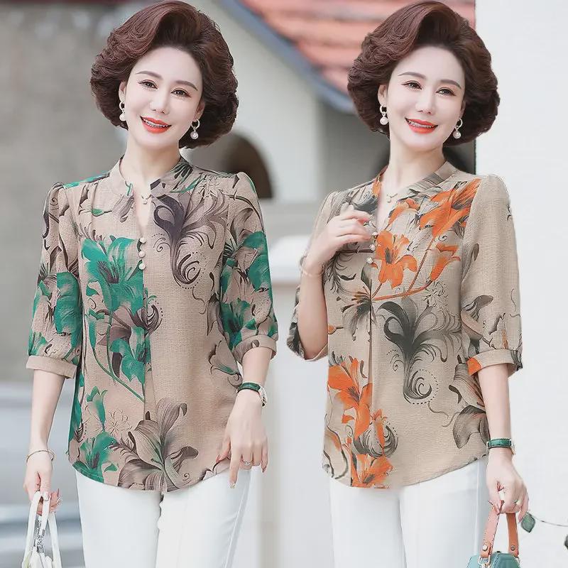 

Fashionable Summer Shirt for Middle-Aged Women, Ages 40-50 4XL помаранчевий