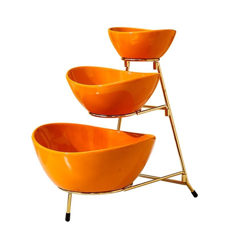 European Light Luxury Multi-Layer Fruit Plate Creative Living Room Household High-Value Ceramic Snack Candy Plate Dim Sum Dried Fruit Basket