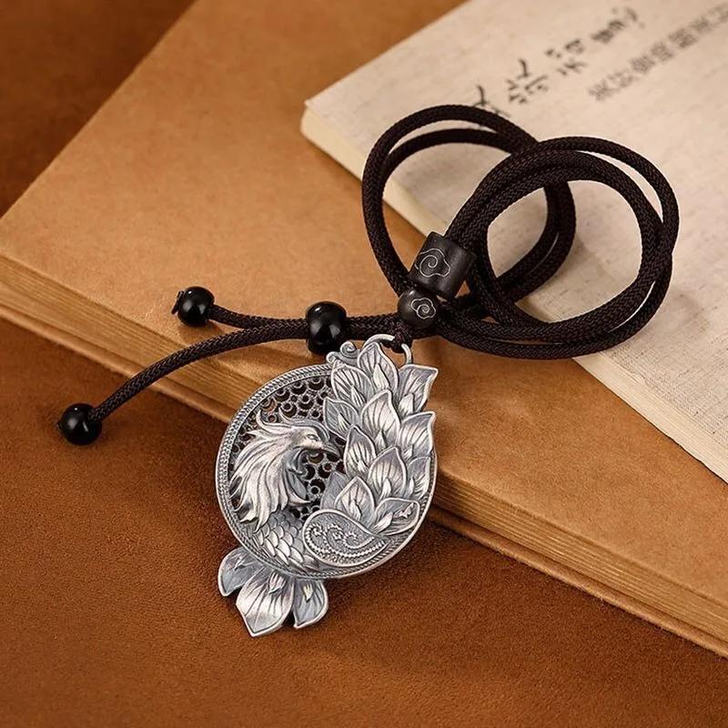 Ethnic Style Thai   Vintage Hollow Out Pendant Hanging Long Classic Phoenix Necklace Clavicle Chain Banquet Jewelry