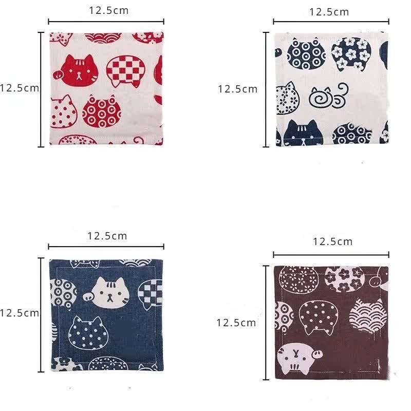

4 шт./набор Тканевая подставка Корейский мультяшный кот Тканевый плейсмат Хлопок Лен Изоляционная подкладка Кухня Милые подставки Тканевая подкладка для чашки S
