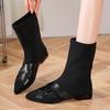 Fashion 2025 New Mid-leg Boots Women's Block Heel Stretch Knit Socks Boots Pointed Toe Sleeve Skinny Boots