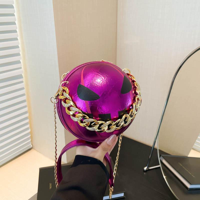 

Гарбузова сумка на Хеллоуїн, нова маленька кругла сумка 2024 року, сумка на плечовому ланцюжку з косою ланцюгом, модна і забавна сумка з гарбузом рожевий червоний колір