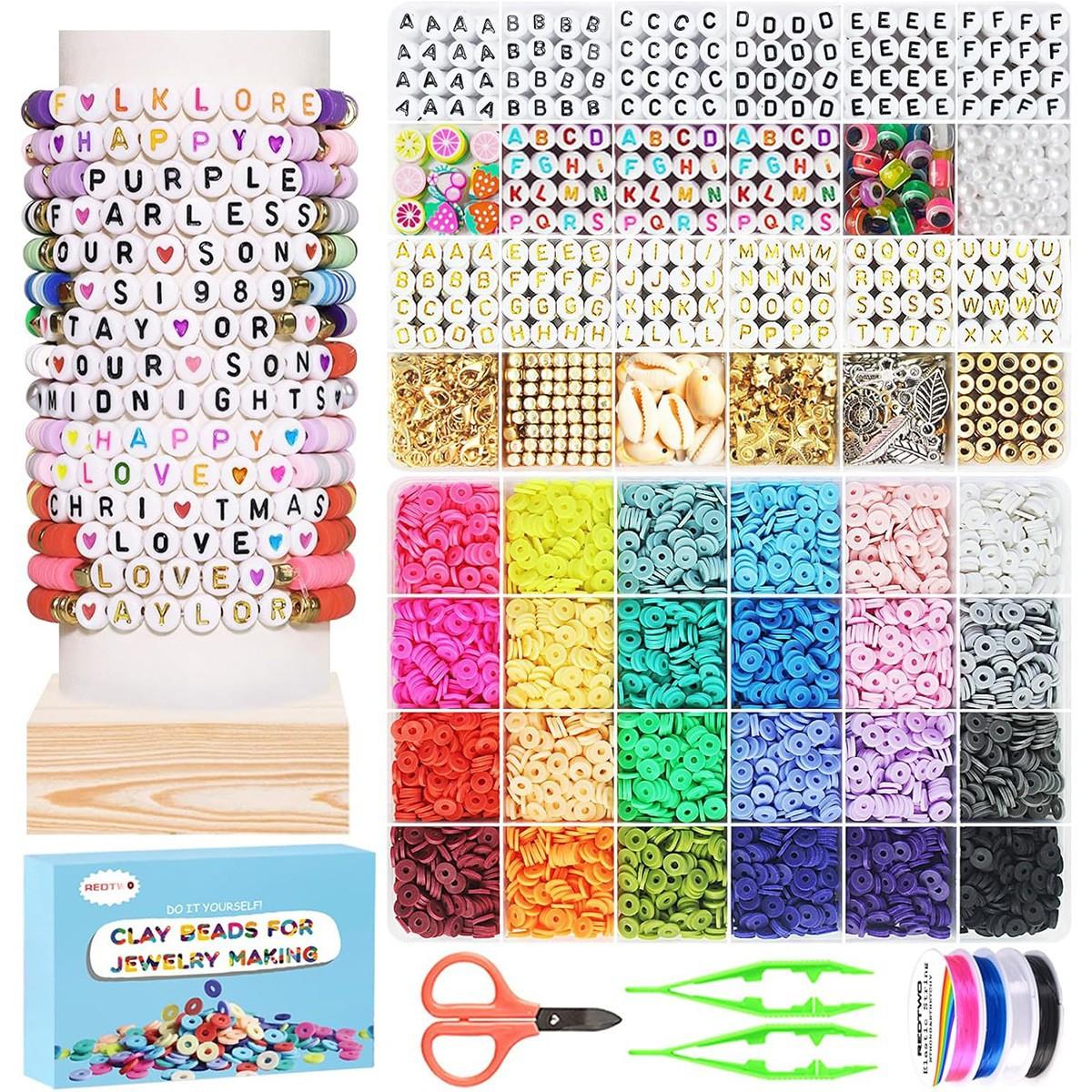 7200 Clay Beads, Letter Beads, Beads, Ceramics Diy Bracelets, Necklaces, Jewelry Making Kit 7200Pcs soft ceramic sheet