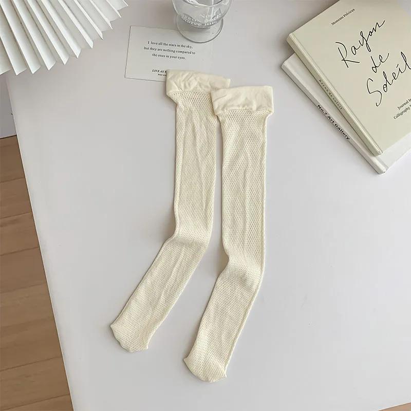 

Однотонные женские чулки, дышащие сетчатые чулки, гольфы JK для девочек, черные, белые, длинные, тонкие, ажурные бежевый