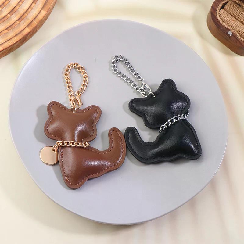 Fashion PU Leather Cat Keychain Cute Animal Keyring Women Bag Charm Handbag Hanging Pendant Decoration Girl Gifts