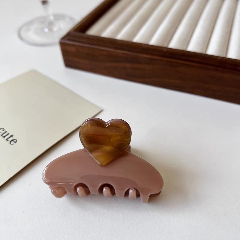 New Color Block Heart Acetate Hair Clip: Sweet Back of Head Claw, Ponytail, Top Clip Hairpin Accessory
