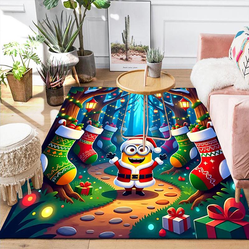 1Pc Christmas Minions Celebration Rug Office Carpet Indoor Outdoor Doormat Nonslip Soft And Comfortable Living Room Christmas Halloween Gift D91851