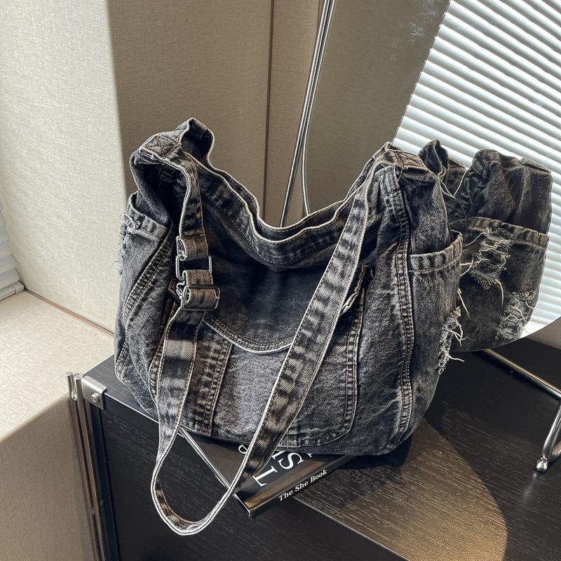 Washed Denim Tote Bag Women's New Large-capacity Shoulder Bag Class Messenger Bag