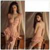 Women’s Backless Lace Mesh Lingerie Nightdress with Built-In Padded Underwire Bra and Flared Skirt