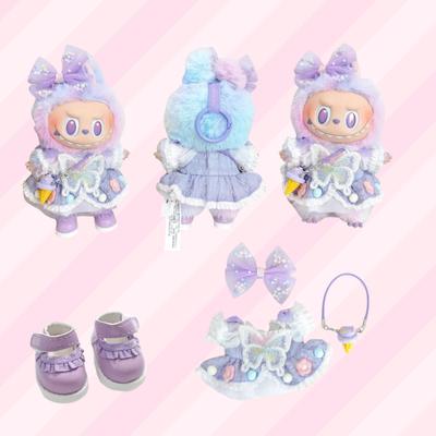 15/17cm Bambola Peluche in Vinile Vestiti Labubu Ciondolo Vestito Viola Fortuna con Fiocco Labubu V1/V2/V3 Accessori Vestiti