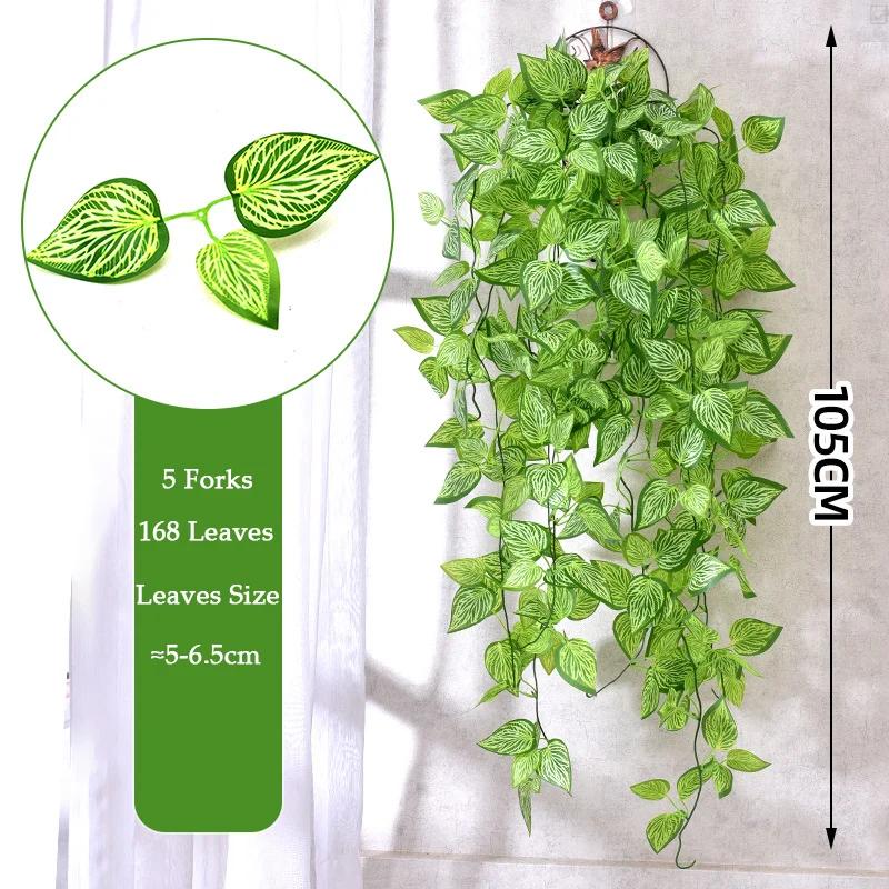 

105cm 5 Forks Artificial Vines Plants Outdoor Plastic Creeper Green Ivy Wall Hanging Plants Branch For Home Garden Wedding Decor