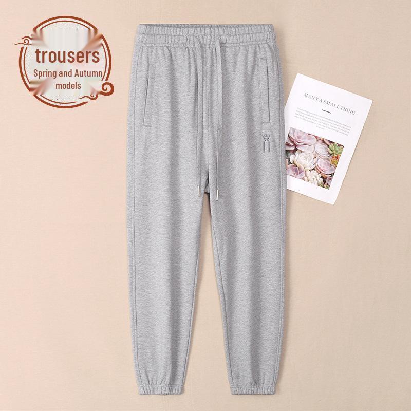 Women's Grey Cotton Fleece Sweatpants, 2025 Spring/Autumn Casual Style