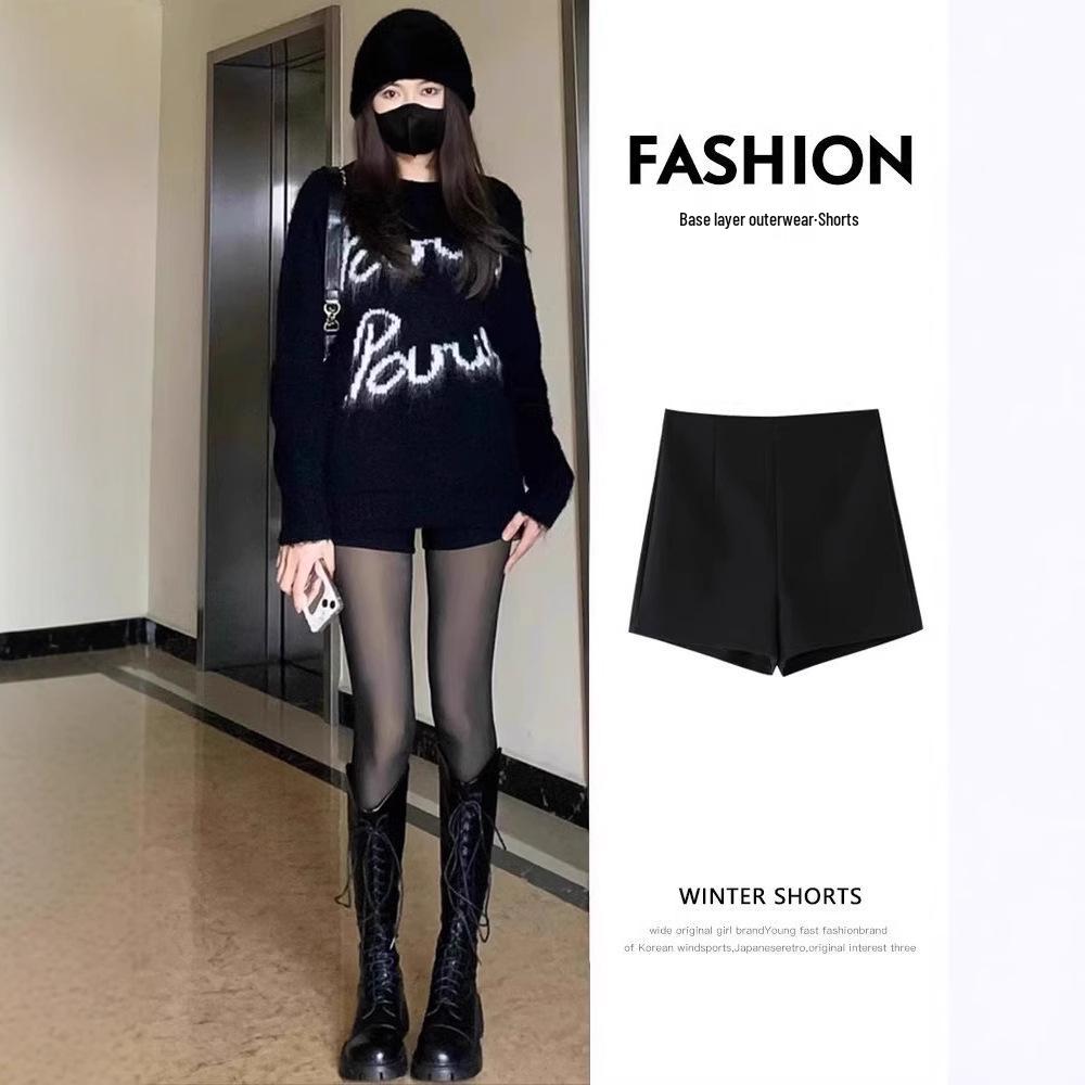 

Women s Black High-Waisted A-Line Shorts: Spring/Autumn, Thicken Casual, Slimming Hot Pants, Spicy Girl Group Leggings 4XL [Recommended for 159-170 lbs]