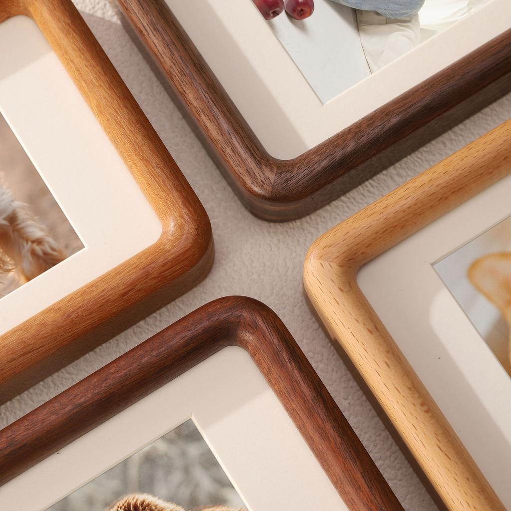 5-12in A4 A3 Solid Wood Black Walnut Frame Mortise and Tenon Round Corner Picture Frame Couple Photo Display Stand Home Decor
