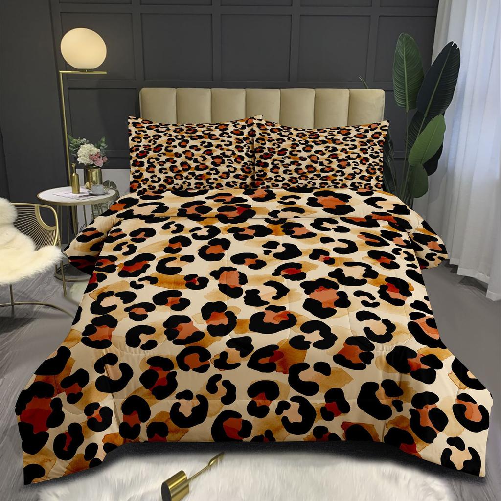 Leopard Leopard Print Fat Quilt Printing Home Textile Quilt Printing Feather Silk Cotton Three Piece Quilt Cover