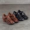 Johnature Genuine Leather Hand Woven Hollow-out Coarse Heel Sandals Retro Versatile High Heel Women's Shoes