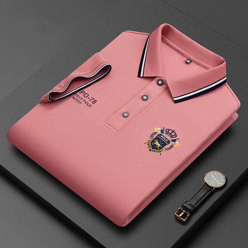 Nouveau Polo Homme Brodé Coton Respirant Business Casual Coupe Ample Manches Courtes Haut