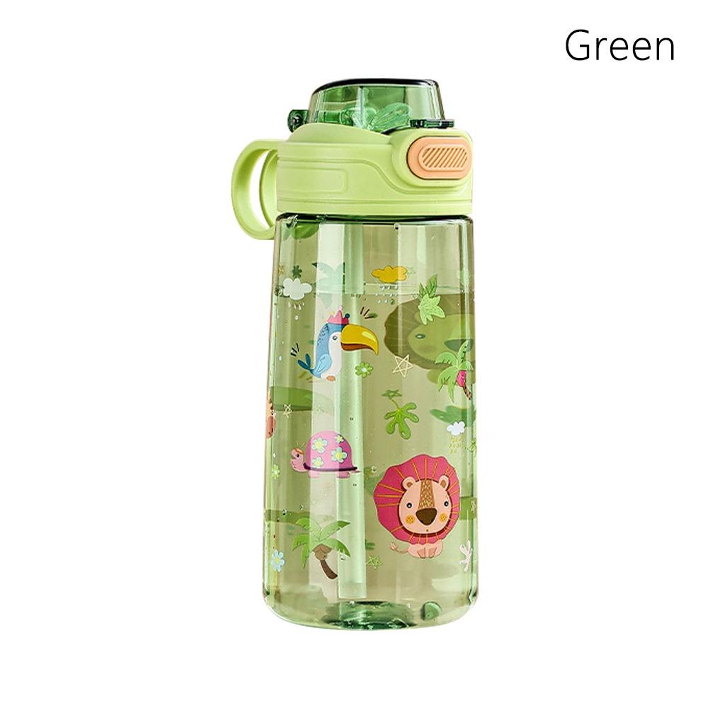 Portable 550ML Water Bottle Cartoon Print Leak Proof Drinking Bottle with Straw Anti-fall Water Cup for Students