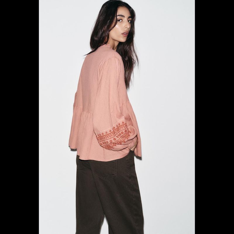 Za New Fall Women's Clothing 2025 Fashion Wind Fashion Color Contrast Embroider Long Sleeves Shirt 7200042 172