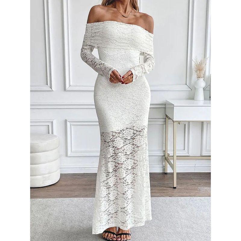 One Shoulder Lace Embossed Dress off-Shoulder Long Sleeve Lace Embossed Jumpsuit Long Dress