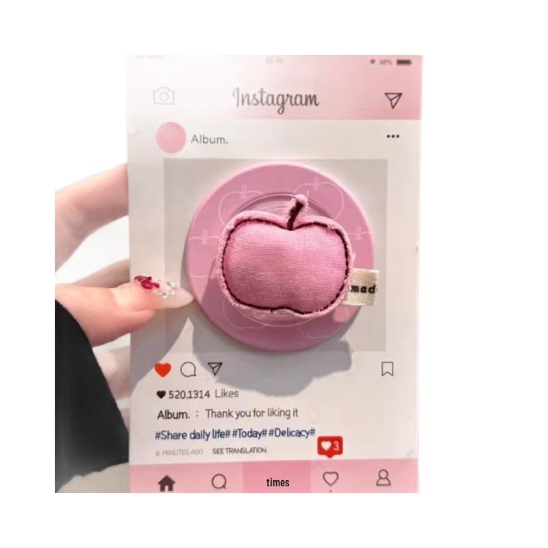 Korean Pink Apple Fabric Magnetic Phone Stand - Strong MagSafe Compatible for Desktop Use