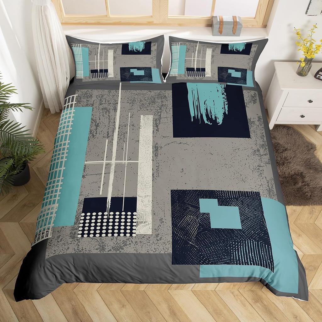 Vintage Striped Line Art Duvet Cover King Size Set Grey Black Red Orange Bedding Set Geometric Oil Painting Graffiti Decoration